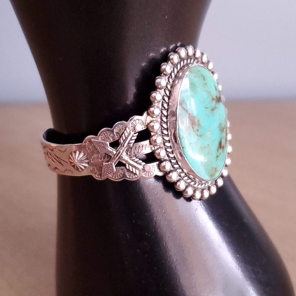 Vintage Southwestern Turquoise Sterling Silver Cuff Bracelet Pacific Jewelry Co - Picture 15 of 16